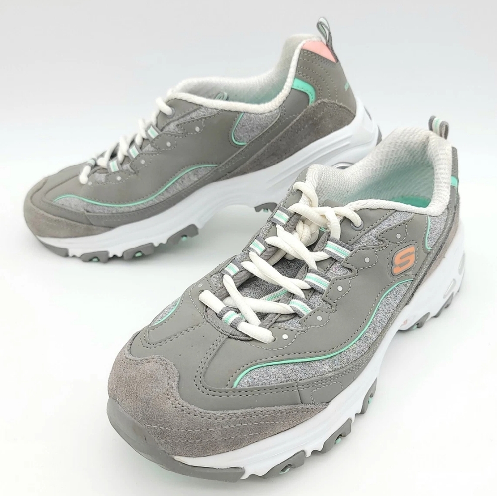 Skechers D’Lites Air Cooled Memory Foam Platform Sneakers Mint Green/Gray-Size 9